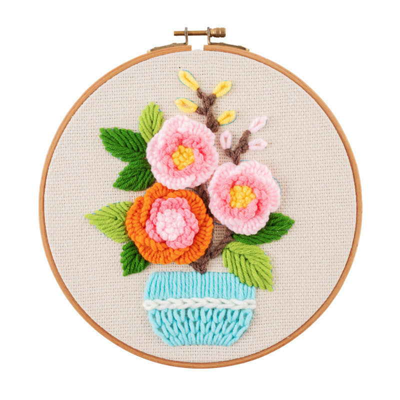 DIY Yarn Embroidery Kit 3D Handmade Fabric Craft/ Needlework for Beginner/ Set Sulaman Tangan Benang Kait Flower Series