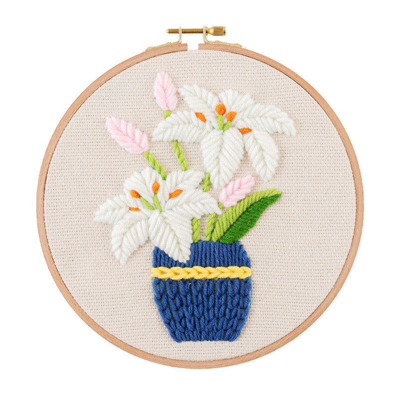 DIY Yarn Embroidery Kit 3D Handmade Fabric Craft/ Needlework for Beginner/ Set Sulaman Tangan Benang Kait Flower Series