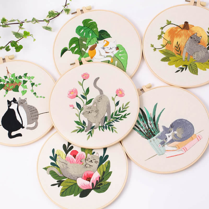 Embroidery Kit/ Needlework for Beginner/ Set Sulaman Tangan /DIY cross stitch set / Embroidery Material Kit Cats