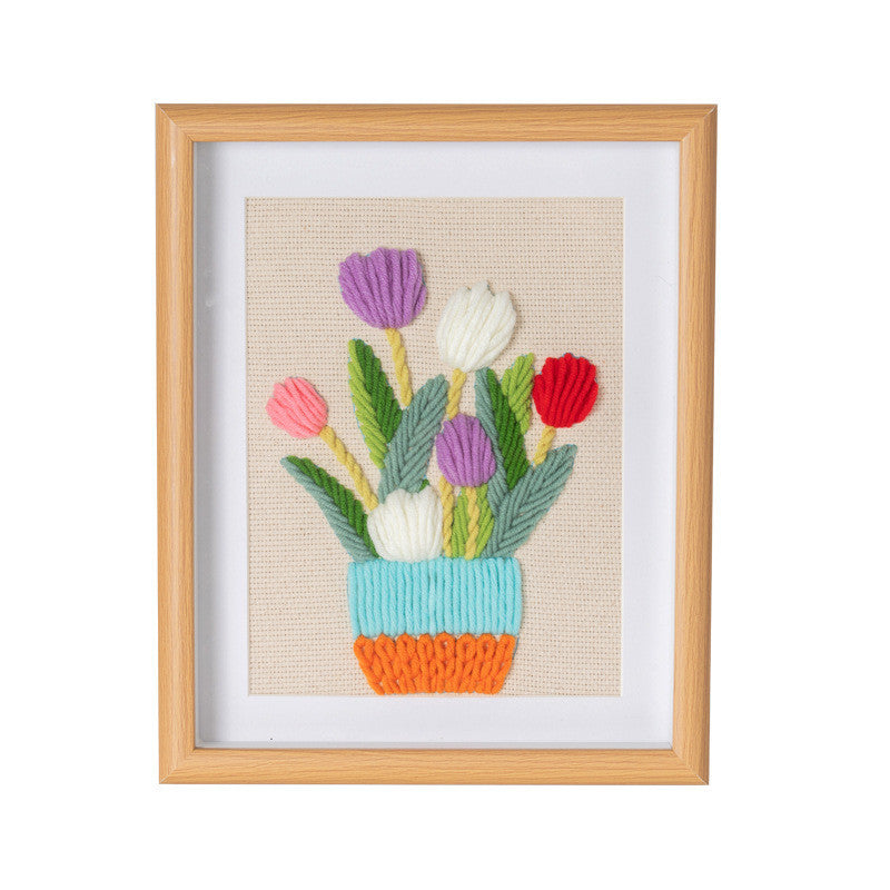 DIY Yarn Embroidery Kit 3D Handmade Fabric Craft/ Needlework for Beginner/ Set Sulaman Tangan Benang Kait Flower Series