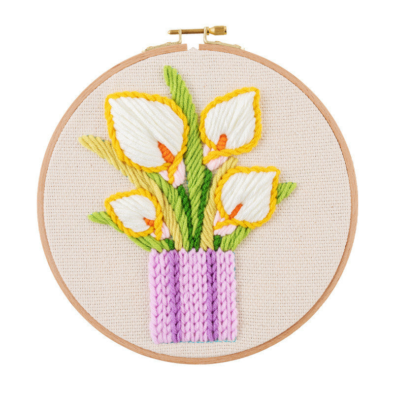 DIY Yarn Embroidery Kit 3D Handmade Fabric Craft/ Needlework for Beginner/ Set Sulaman Tangan Benang Kait Flower Series