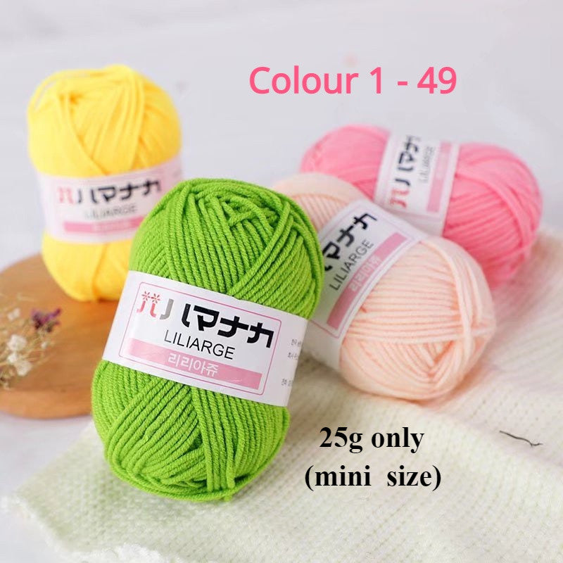 Clearance - 25g Benang Kait/ 4ply Milk Cotton (Colour 1-49) Mini Yarn Hand Knitting/Crochet Cotton Yarn for Scarf/Sweater/Hat