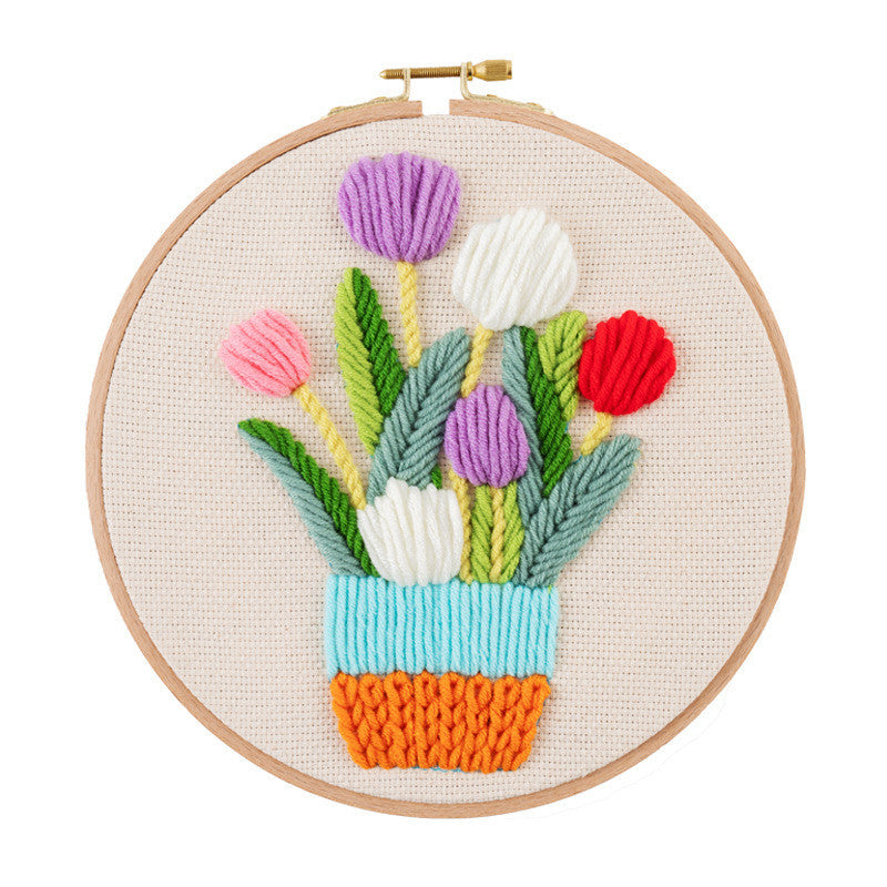 DIY Yarn Embroidery Kit 3D Handmade Fabric Craft/ Needlework for Beginner/ Set Sulaman Tangan Benang Kait Flower Series