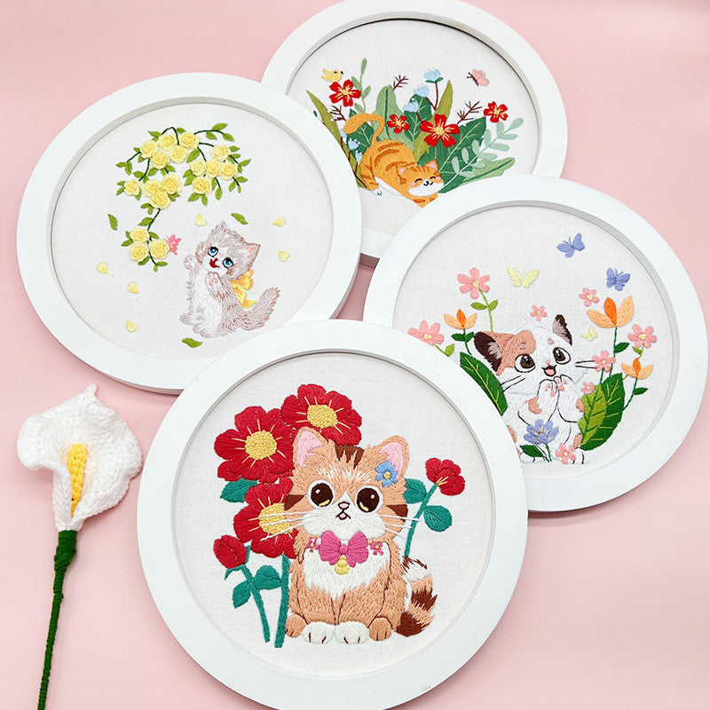 Embroidery Kit/ Needlework for Beginner/ Set Sulaman Tangan /DIY cross stitch set / Embroidery Material Kit Cats