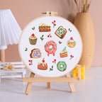 Bread & Dessert Embroidery Kit for Beginners – Full DIY Needlework Kit with Hoops, Threads, Fabric