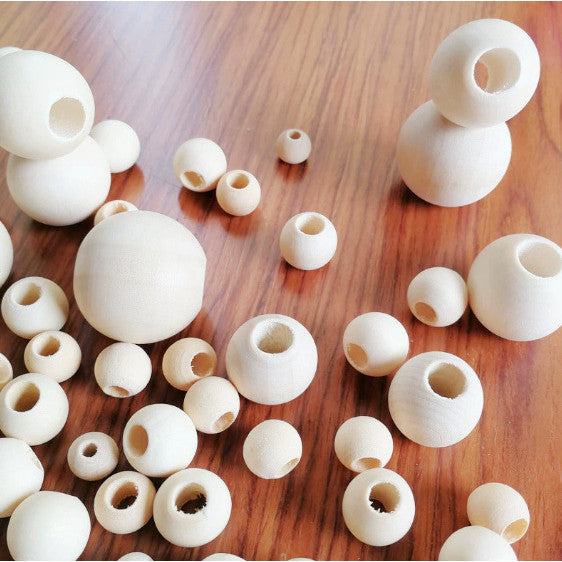 【10pcs】10 - 40mm Large Hole Wooden Beads - Macrame Beads- Natural Round Wood Loose Beads