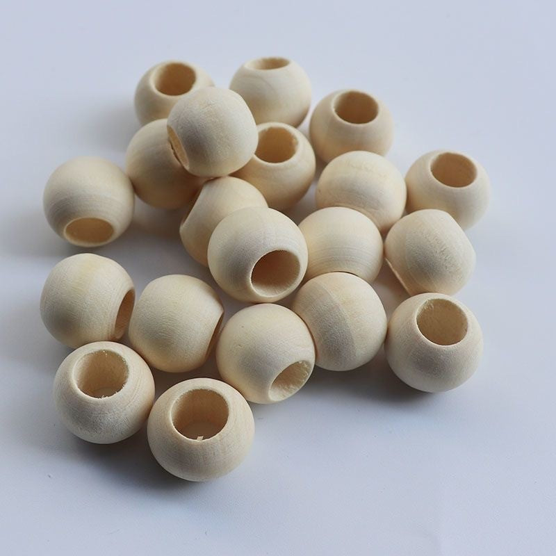 【10pcs】10 - 40mm Large Hole Wooden Beads - Macrame Beads- Natural Round Wood Loose Beads