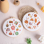 Bread & Dessert Embroidery Kit for Beginners – Full DIY Needlework Kit with Hoops, Threads, Fabric