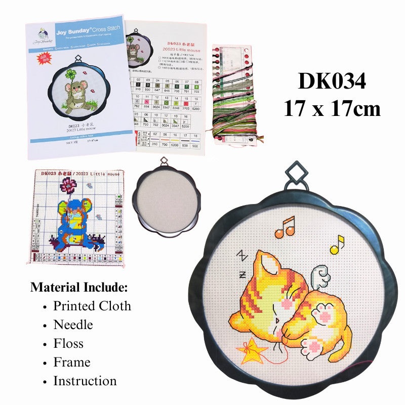 Kids DIY Cross Stitch Kit – Cute Cartoon Wall Hanging | Embroidery | Beginner Practice Kit for Students