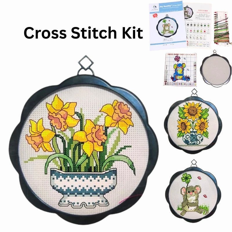 Kids DIY Cross Stitch Kit – Cute Cartoon Wall Hanging | Embroidery | Beginner Practice Kit for Students