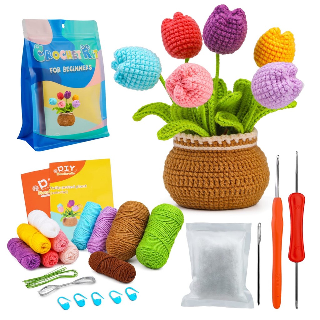 Beginner Crochet Material Kit- DIY Crochet Set-Full Knitting Tools- Crochet Starter Kit for Beginner