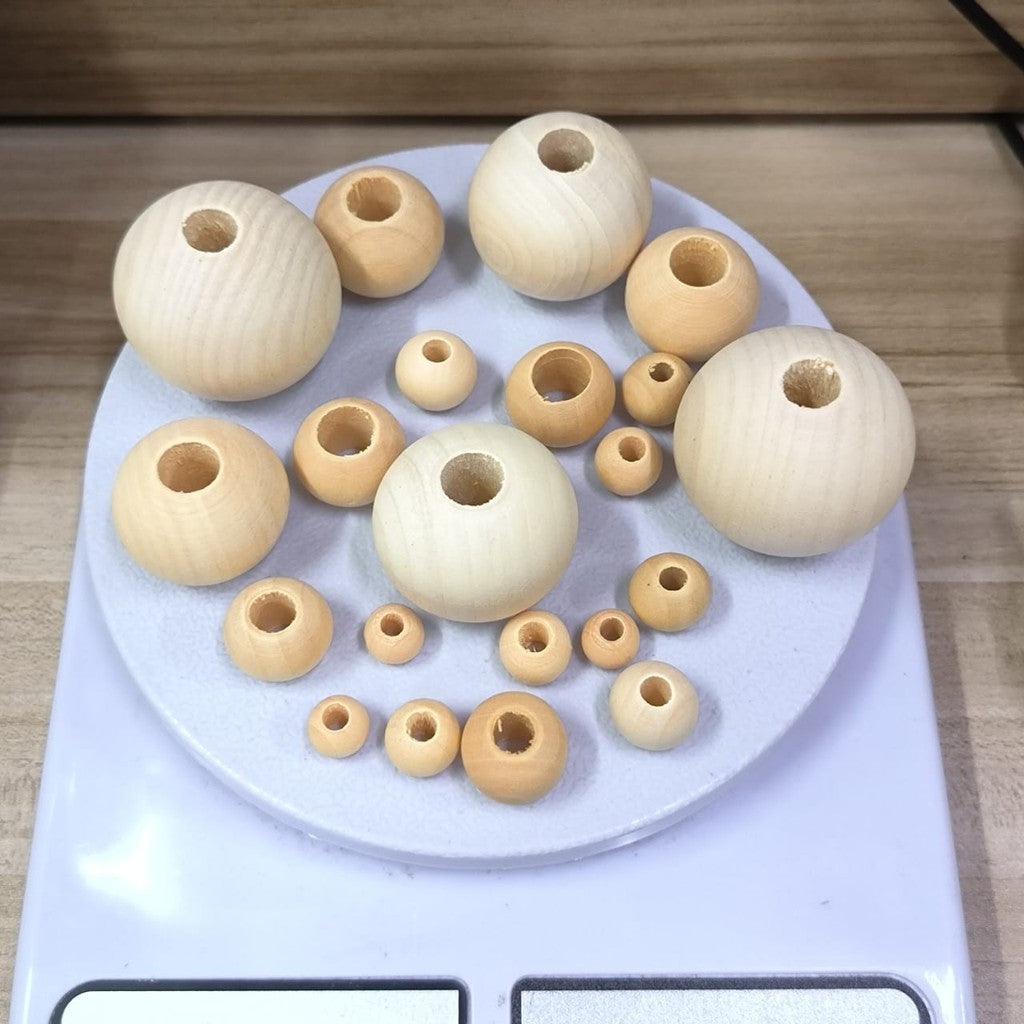 【10pcs】10 - 40mm Large Hole Wooden Beads - Macrame Beads- Natural Round Wood Loose Beads