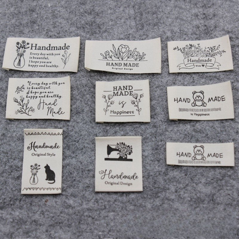 5pcs Cartoon Cute Cotton Handmade Printed Label DIY Handmade Article Collar Label Hair Band Cloth Label Trademark