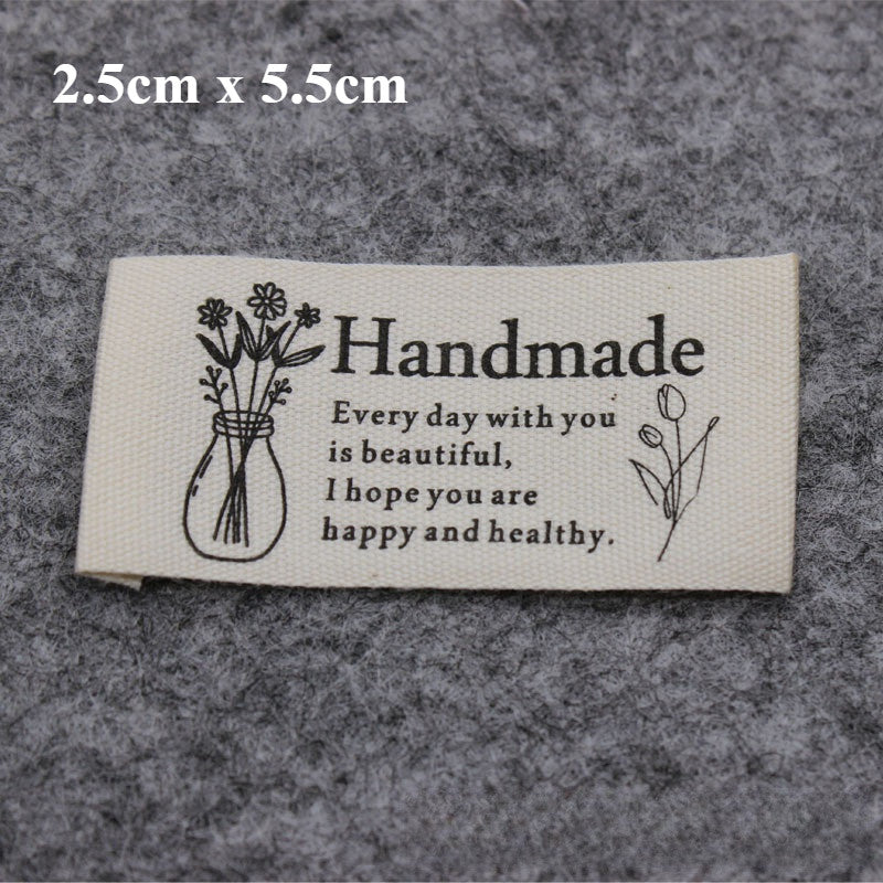 5pcs Cartoon Cute Cotton Handmade Printed Label DIY Handmade Article Collar Label Hair Band Cloth Label Trademark
