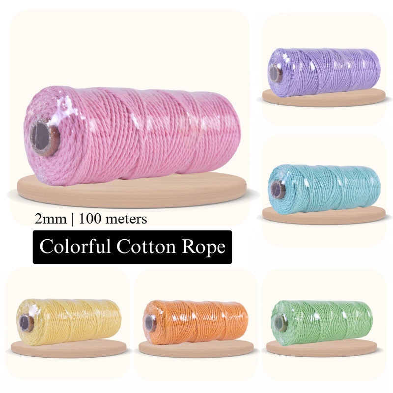 2mm Colorful Cotton Rope | DIY Macrame Craft Cord | Thick Twisted String for Wall Hanging, Wrapping & Decoration