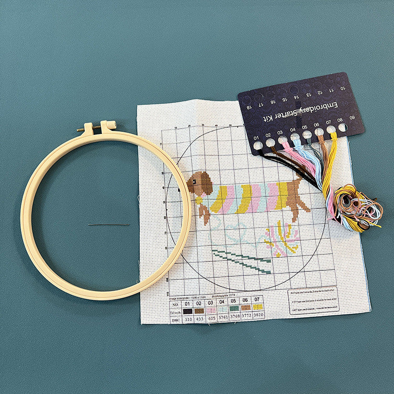 DIY Cross Stitch Kit – Cute Cartoon Wall Hanging | Embroidery | Beginner Practice Kit for Students