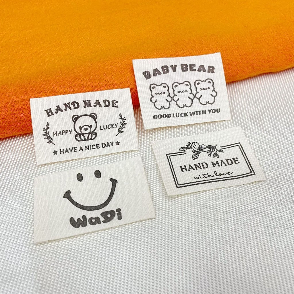 5pcs Cartoon Cute Cotton Handmade Printed Label DIY Handmade Article Collar Label Hair Band Cloth Label Trademark