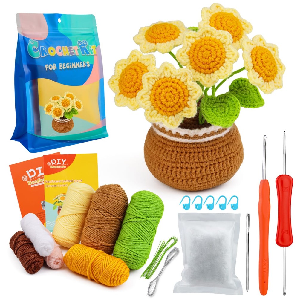 Beginner Crochet Material Kit- DIY Crochet Set-Full Knitting Tools- Crochet Starter Kit for Beginner