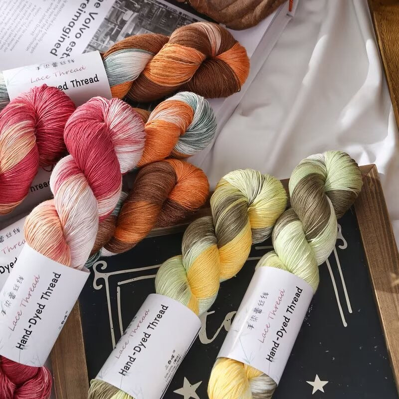 Hand-Dyed Gradient Lace Cotton Yarn | Strong Twist Summer Knitting & Crochet Yarn for Summer Shawls & Tops