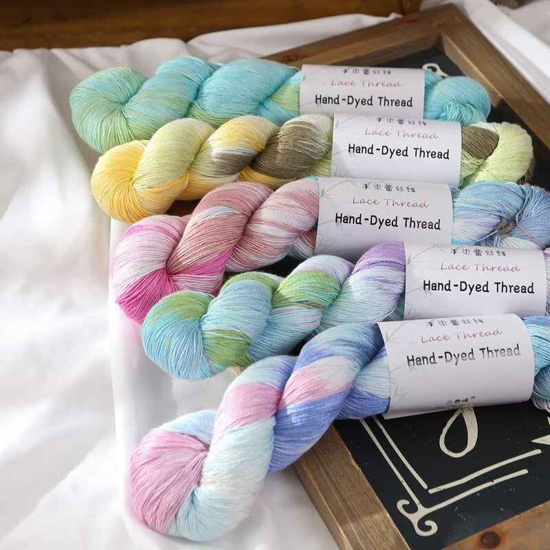 Hand-Dyed Gradient Lace Cotton Yarn | Strong Twist Summer Knitting & Crochet Yarn for Summer Shawls & Tops