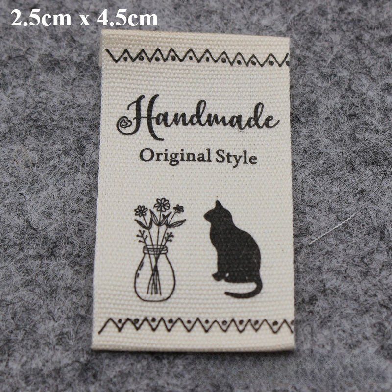 5pcs Cartoon Cute Cotton Handmade Printed Label DIY Handmade Article Collar Label Hair Band Cloth Label Trademark