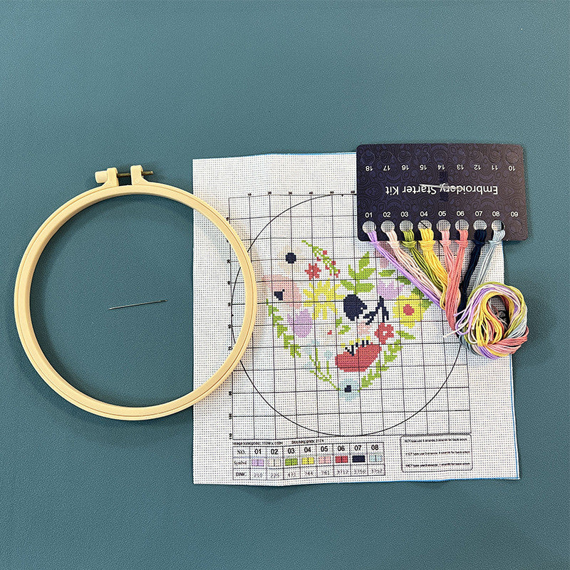 DIY Cross Stitch Kit – Cute Cartoon Wall Hanging | Embroidery | Beginner Practice Kit for Students