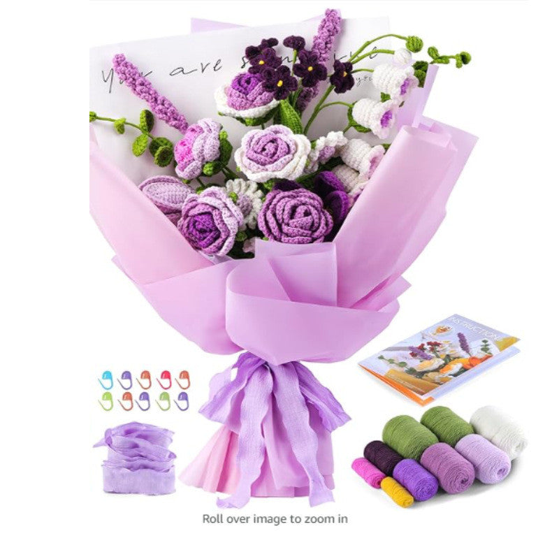 DIY Flower Bouquet Crochet Kit – Handmade Yarn Flower Decoration, Crochet Material Set for Beginners | Handmade Gift