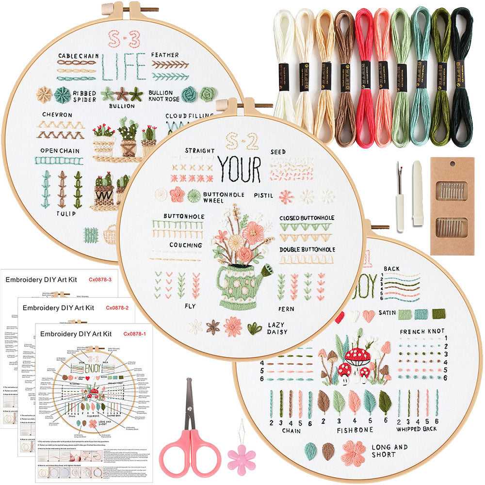 Beginner Practice Embroidery Kit- Needlework for Beginner- Basic Stitching Set - Set Sulaman Tangan