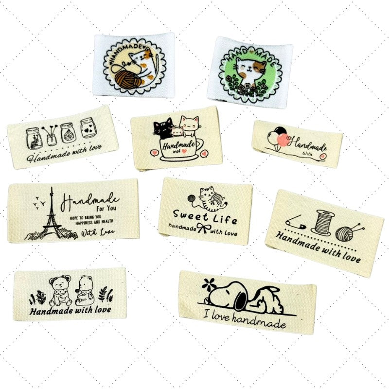 5pcs Cartoon Cute Cotton Handmade Printed Label DIY Handmade Article Collar Label Hair Band Cloth Label Trademark02