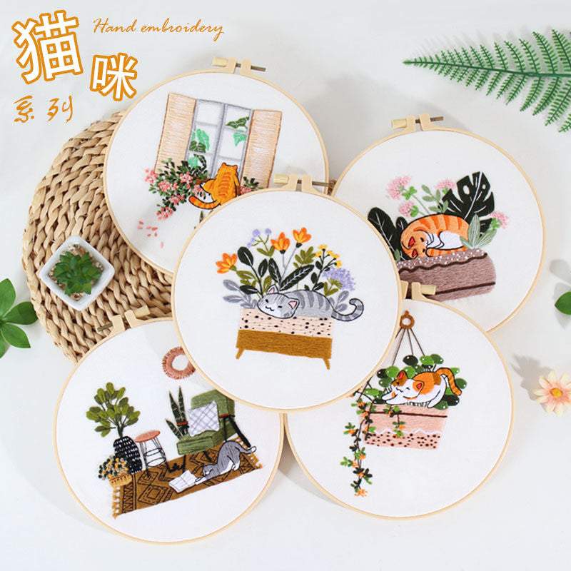 Embroidery Kit/ Needlework for Beginner/ Set Sulaman Tangan /DIY cross stitch set / Cat Series Embroidery Material Kit