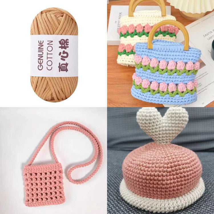 50g Core-Filled Cotton Yarn- Genuine Cotton Crochet Yarn- Core Filled T-Shirt Yarn- Benang Kait