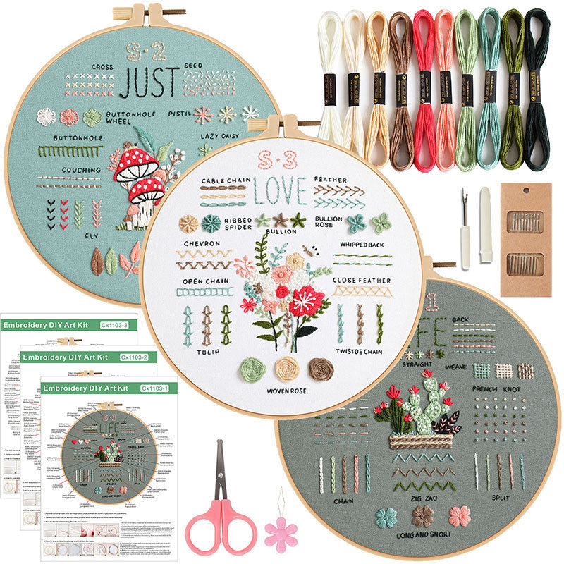 Beginner Practice Embroidery Kit- Needlework for Beginner- Basic Stitching Set - Set Sulaman Tangan