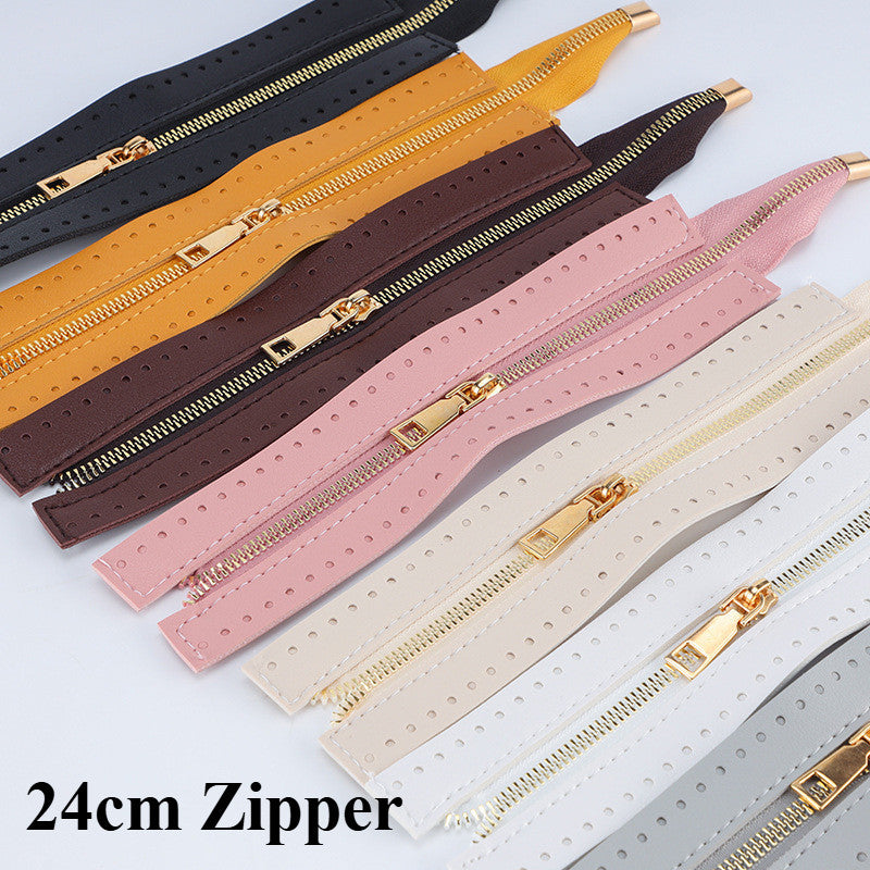 24cm PU Leather Zipper for crochet Bag- Woven Bag Hardware Sewing PU Leather Zipper