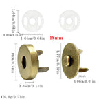 14mm 18mm Magnetic Button Clasps 5 sets | Metal Closure for Bag Clothing DIY | Metal Fastener | Butang Magnetic
