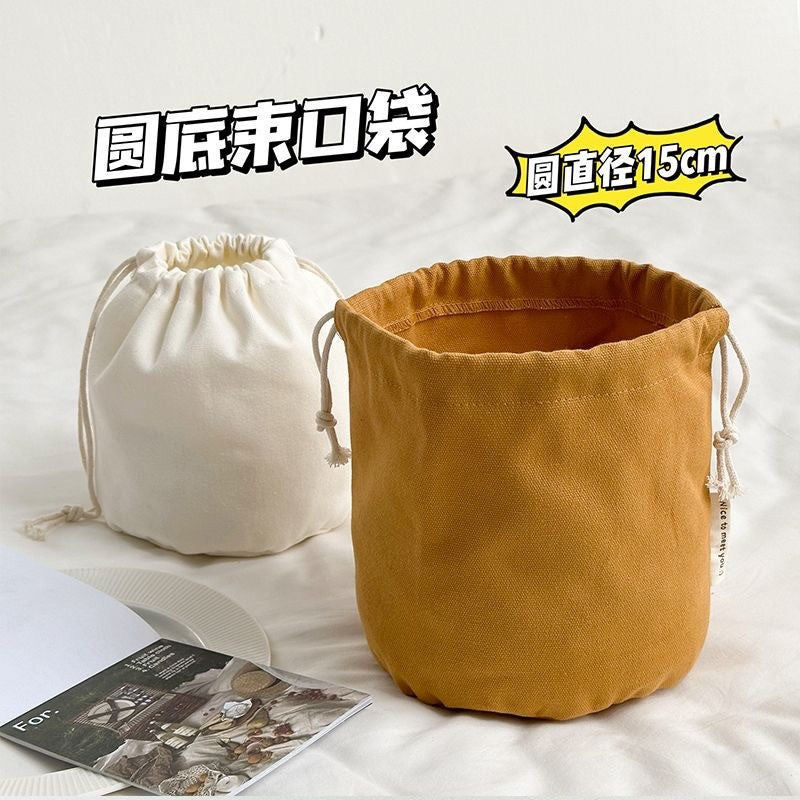 Canvas Drawstring Bucket Bag Organizer – Round Base Storage Pouch, Inner Pocket Insert, Dust Bag