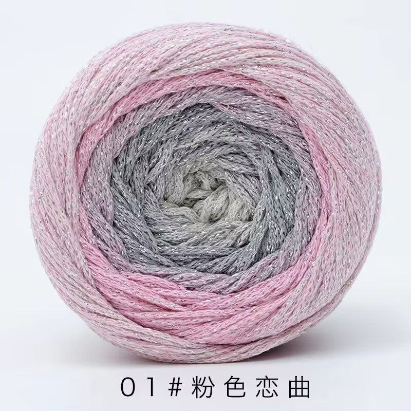 200g- Silver Glitter Hollow Cotton Gradient Cake Yarn 1.5mm –Galaxy Shiny Crochet Yarn for DIY Bags, Hats | Benang Kait