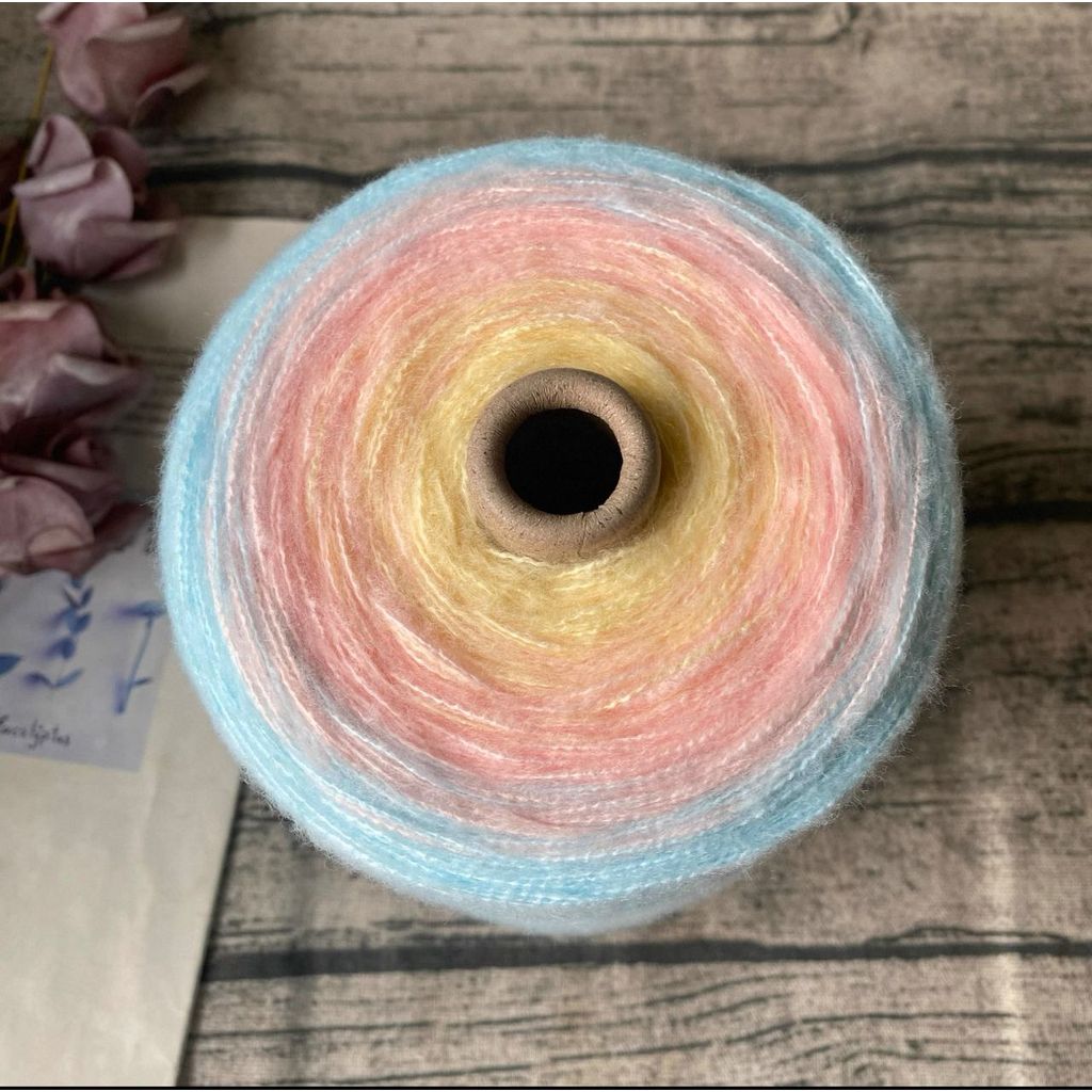 500g- Gradient Cake Yarn 3ply Soft Velvet Yarn for DIY Crochet Blankets, Shawls & Scarves | Benang Kait 渐变七星毯子3股优鹿绒毛线