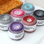 200g- Silver Glitter Hollow Cotton Gradient Cake Yarn 1.5mm –Galaxy Shiny Crochet Yarn for DIY Bags, Hats | Benang Kait
