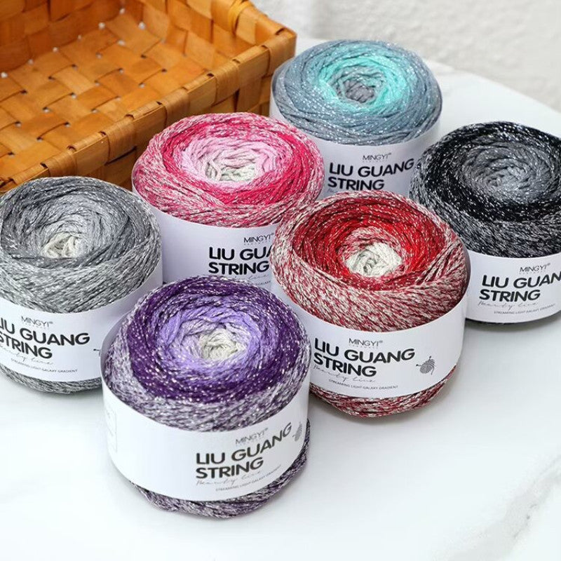200g- Silver Glitter Hollow Cotton Gradient Cake Yarn 1.5mm –Galaxy Shiny Crochet Yarn for DIY Bags, Hats | Benang Kait