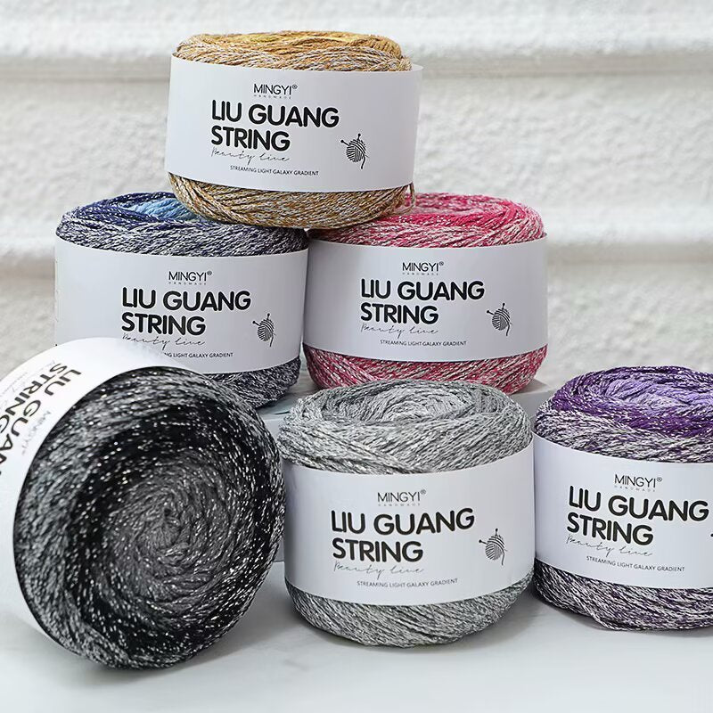 200g- Silver Glitter Hollow Cotton Gradient Cake Yarn 1.5mm –Galaxy Shiny Crochet Yarn for DIY Bags, Hats | Benang Kait