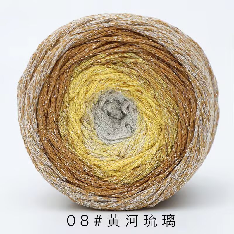 200g- Silver Glitter Hollow Cotton Gradient Cake Yarn 1.5mm –Galaxy Shiny Crochet Yarn for DIY Bags, Hats | Benang Kait