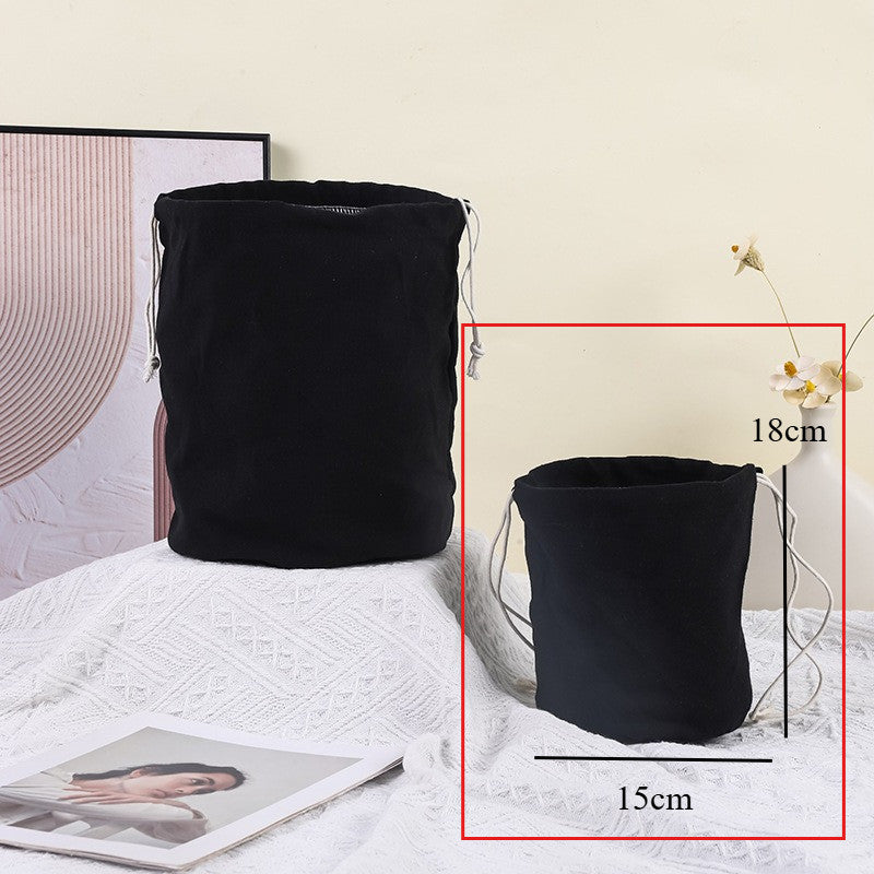 Canvas Drawstring Bucket Bag Organizer – Round Base Storage Pouch, Inner Pocket Insert, Dust Bag