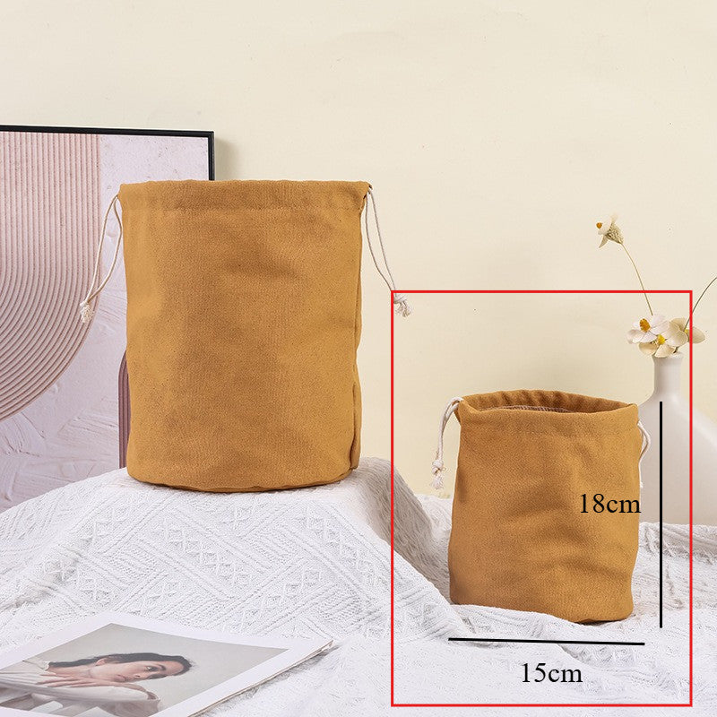 Canvas Drawstring Bucket Bag Organizer – Round Base Storage Pouch, Inner Pocket Insert, Dust Bag
