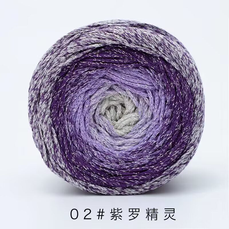 200g- Silver Glitter Hollow Cotton Gradient Cake Yarn 1.5mm –Galaxy Shiny Crochet Yarn for DIY Bags, Hats | Benang Kait