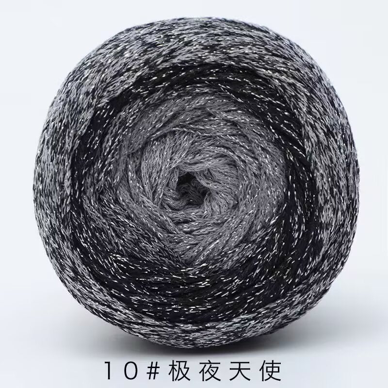 200g- Silver Glitter Hollow Cotton Gradient Cake Yarn 1.5mm –Galaxy Shiny Crochet Yarn for DIY Bags, Hats | Benang Kait