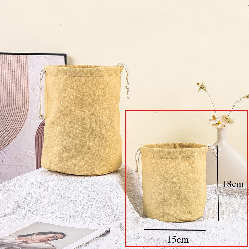 Canvas Drawstring Bucket Bag Organizer – Round Base Storage Pouch, Inner Pocket Insert, Dust Bag