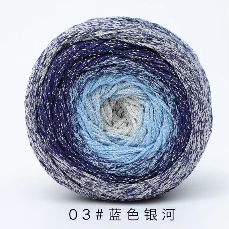 200g- Silver Glitter Hollow Cotton Gradient Cake Yarn 1.5mm –Galaxy Shiny Crochet Yarn for DIY Bags, Hats | Benang Kait