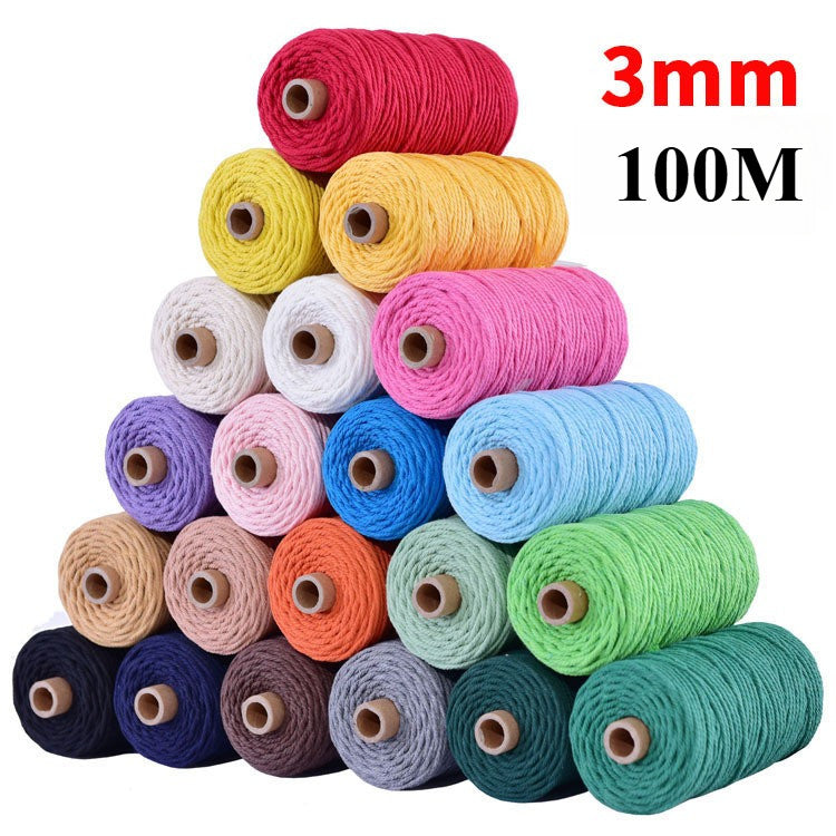 3mm Colorful Cotton Rope 100 meters | DIY Macrame Craft Cord | Thick Twisted String | Cotton Cord Yarn