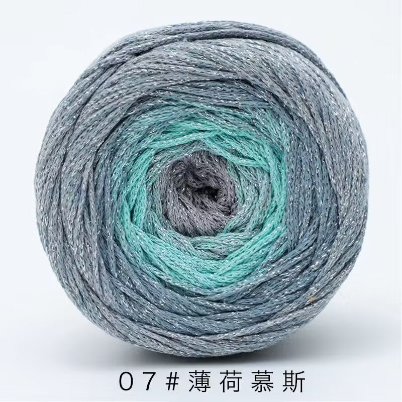 200g- Silver Glitter Hollow Cotton Gradient Cake Yarn 1.5mm –Galaxy Shiny Crochet Yarn for DIY Bags, Hats | Benang Kait