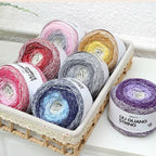 200g- Silver Glitter Hollow Cotton Gradient Cake Yarn 1.5mm –Galaxy Shiny Crochet Yarn for DIY Bags, Hats | Benang Kait
